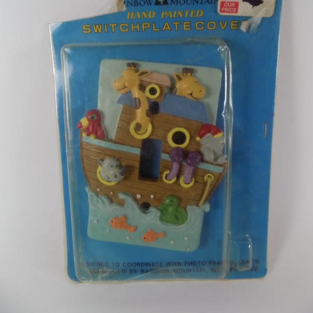 Vintage Noah's Ark Lightswitch Switchplate Cover Animals Ship Handpainted